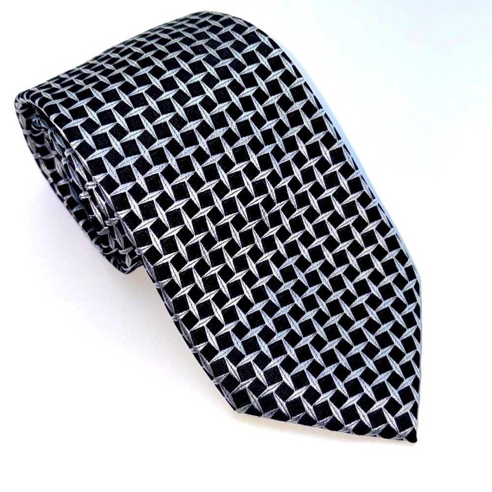Countess Mara Tie Men's Designer Necktie Black & Silver Geometric Silk 58x3,25
